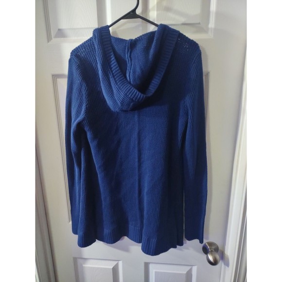 Marled Cardigan Sweater Size S Blue Hooded - Picture 3 of 8